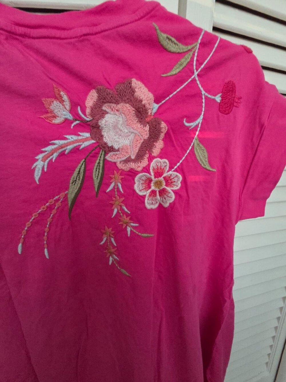 Johnny Was Joya Embroidered Draped Tee in Pink Fuchsia - Picture 6 of 7